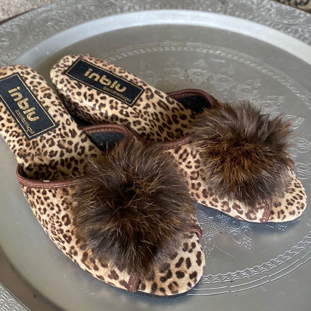 Fancy leopard heeled slippers shoes Sz 7 made in Eucrane